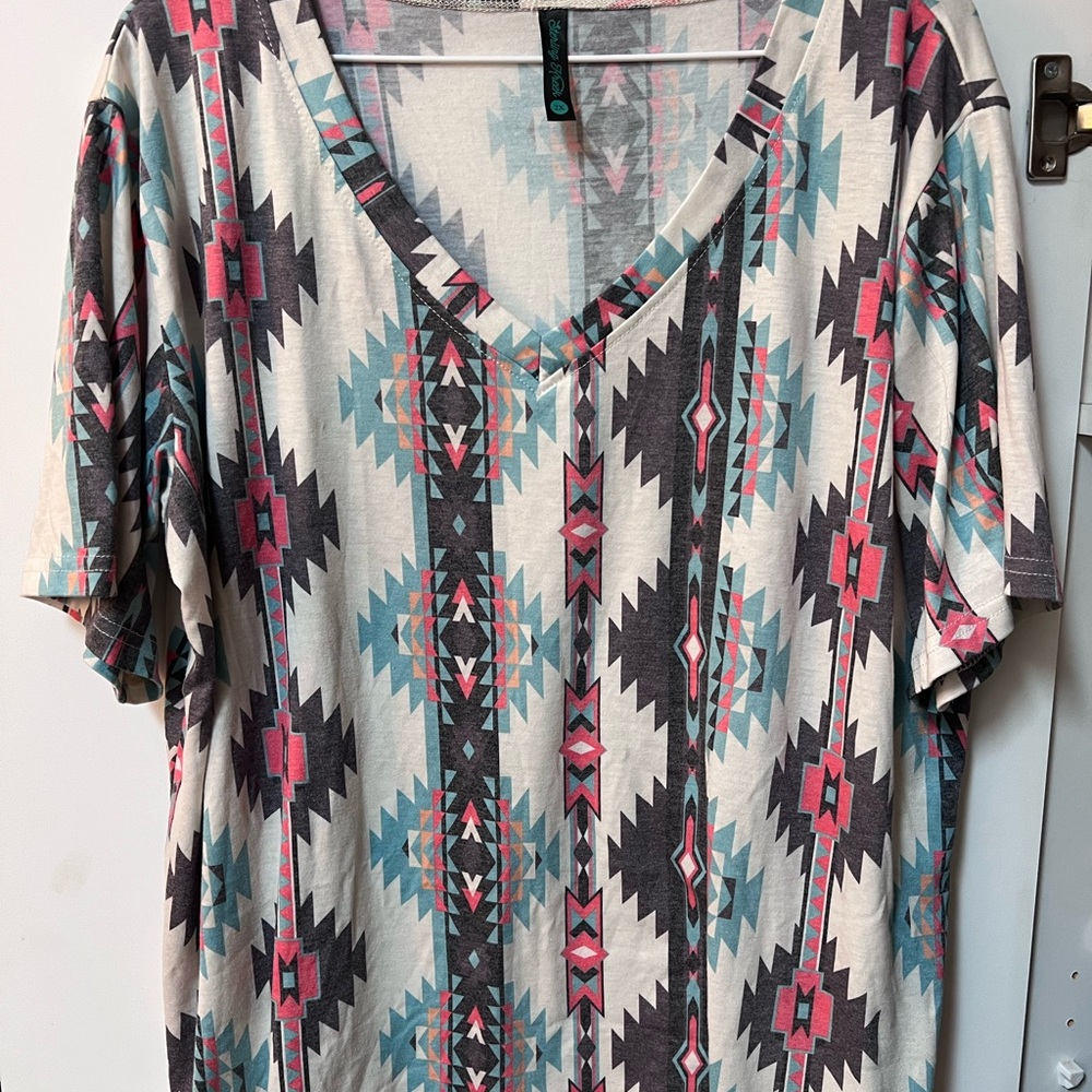 Aztec Print V-Neck Women’s Top